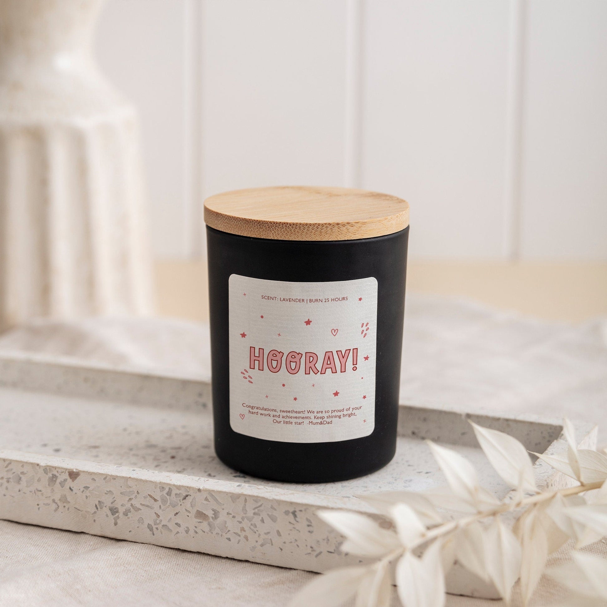 Hooray scented candle with your text Personalised graduation gift for her him Well Done Proud Of You Congratulations Gift For Her , New Job