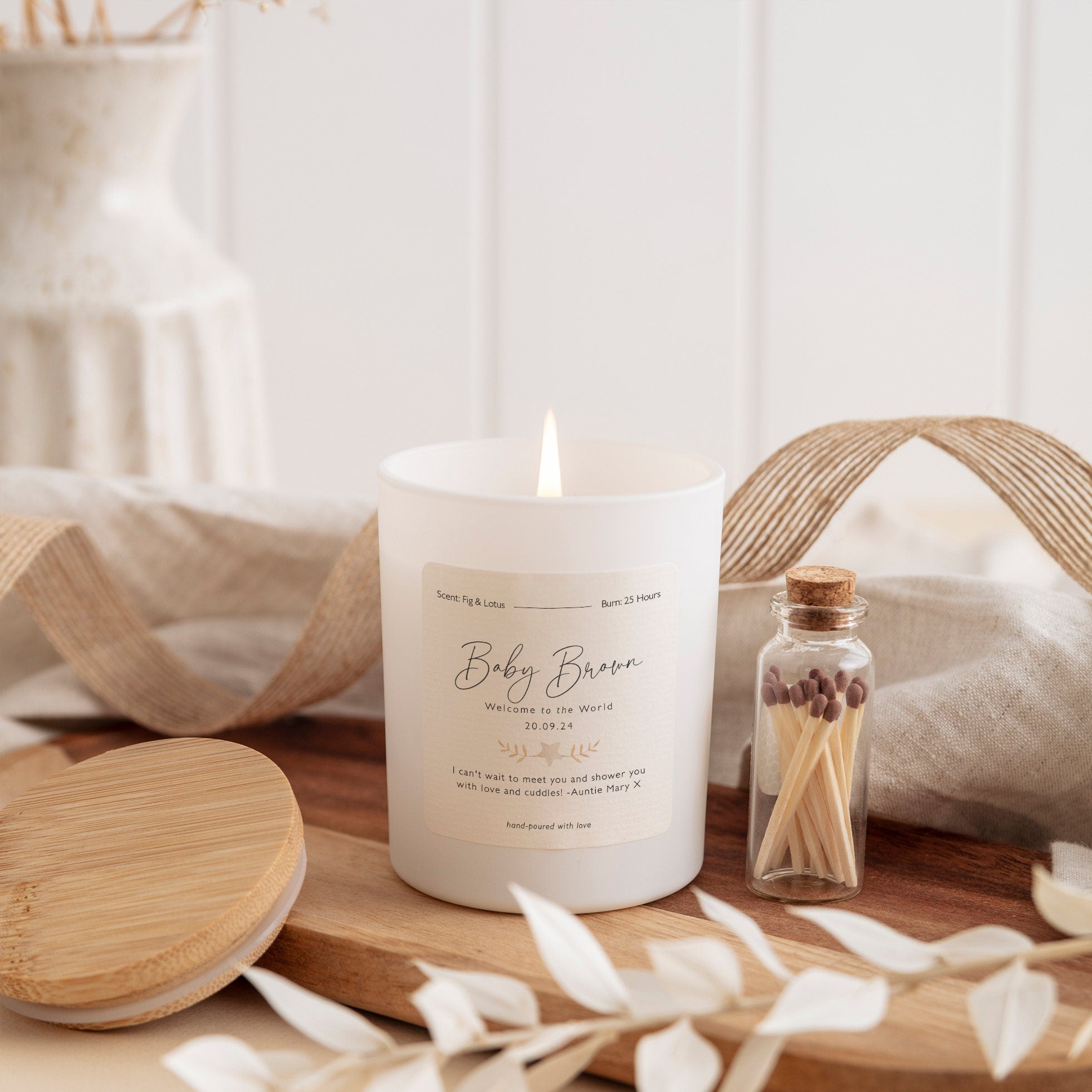 Welcome to the world new baby scented candle gift set for new mum with your text Baby boy girl Congratulations