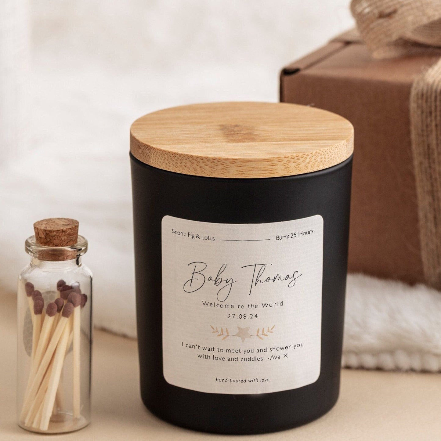 Welcome to the world new baby scented candle gift set for new mum with your text Baby boy girl Congratulations