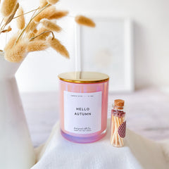 Hello autumn scented candle with mini matches jar Autumn home decor Cosy decoration Autumn birthday gift Fall decor