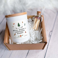 Sending hugs kisses and Christmas wishes scented candle with gift box Christmas gift for Her Him Cosy Unique Vegan Xmas Present Hygge Gift