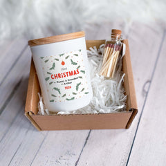 Personalised 1st Christmas as Nanny and Grandad To Name Scented Candle Christmas Gift Box Vegan 1st Xmas Present for new grandparents