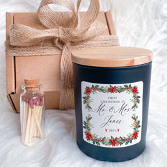 Personalised First Christmas as Mr and Mrs Last Name Scented Candle Xmas Gift for Newlywed