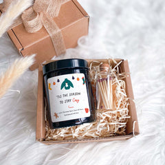 Tis The Season to Stay Cosy Scented Christmas Candle Gift Box for Her Him Cosy Stylish Unique Vegan Xmas Present Hygge Gift Cosy Xmas Gift