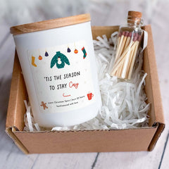 Tis The Season to Stay Cosy Scented Christmas Candle Gift Box for Her Him Cosy Stylish Unique Vegan Xmas Present Hygge Gift Cosy Xmas Gift