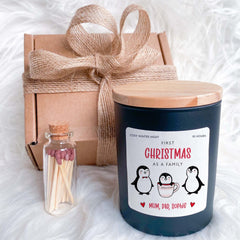 Personalised First Christmas as a Family Scented Candle Xmas Gift for New Mum Dad 1st Christmas New Parents Mummy Daddy Xmas Gift Cosy Vegan