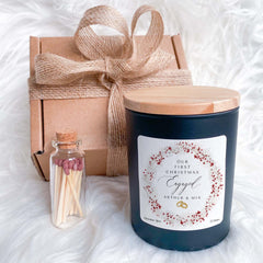 Personalised Our First Christmas Engaged Scented Candle with Last Name Xmas Gift for Fiancé 1st Xmas Engagement Gift For a Couple