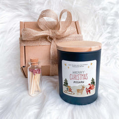 Merry Christmas Scented Candle Gift For Her Him Personalised Gift Set with Name Cosy Vegan Present Friend Bestie Cute Cosy Xmas Santa Scene