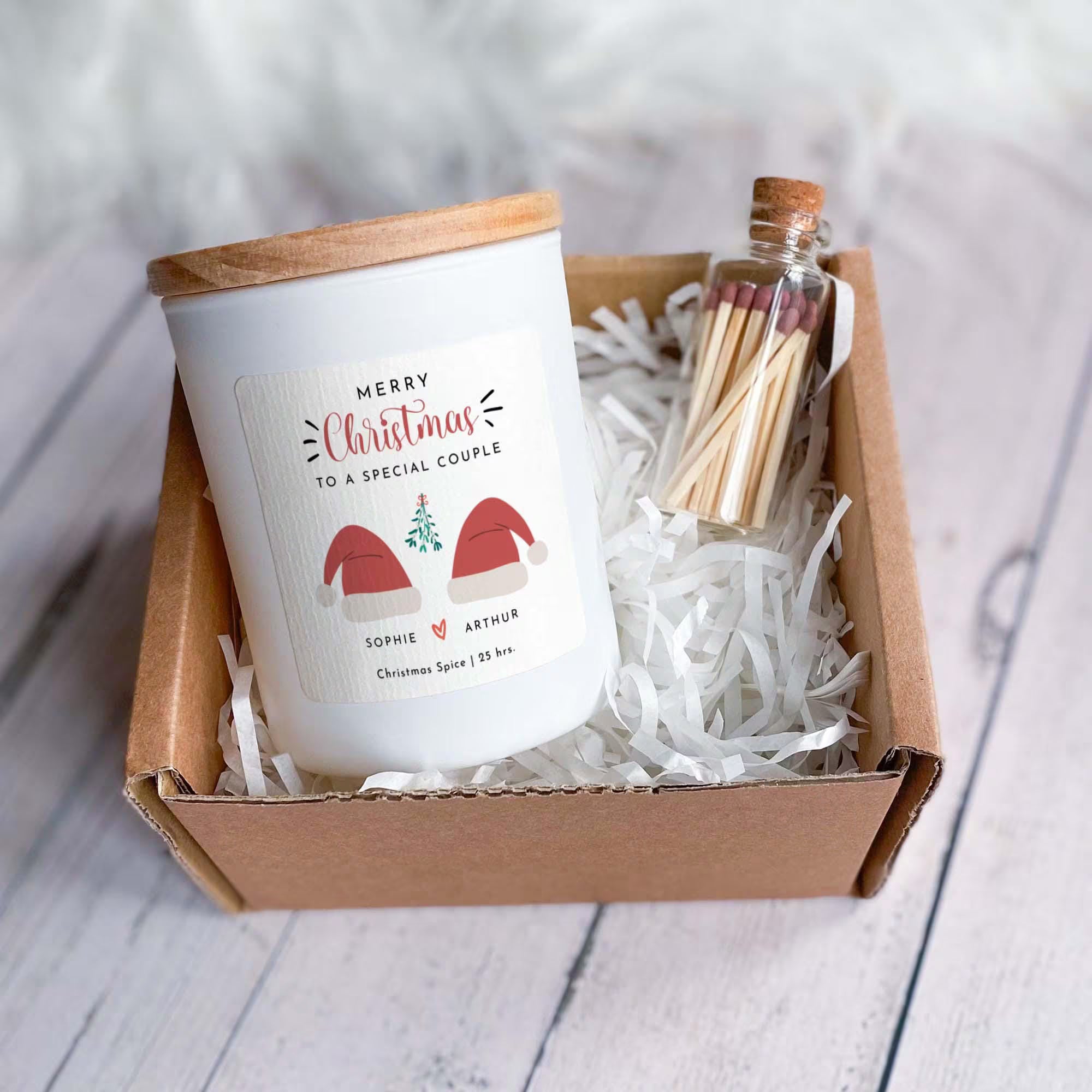 Personalised Christmas Gift for a Couple Merry Christmas To A Special Couple Scented Candle With Names Gift Set Newlywed Vegan Xmas Present