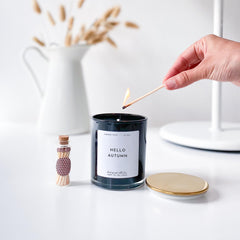 Hello autumn scented candle with mini matches jar Autumn home decor Cosy decoration Autumn birthday gift Fall decor