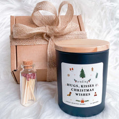 Sending hugs kisses and Christmas wishes scented candle with gift box Christmas gift for Her Him Cosy Unique Vegan Xmas Present Hygge Gift