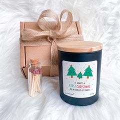 Happy First Christmas as a Family of Three Scented Candle Xmas Gift for New Mum Dad New Parents Mummy Daddy 1st Xmas Gift Cosy Vegan Present