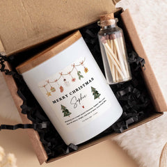 Personalised Christmas Scented Candle Gift Box with Name for Her Him Cosy Unique Vegan Xmas Present Friend Bestie Cousin Daughter Niece