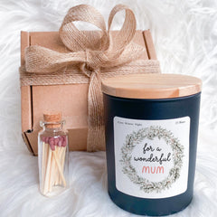 For a Wonderful Mum Scented Candle Christmas Birthday Mother's Day Gift for Mummy Gift Set for Mama Cosy Stylish Vegan Xmas Present New Mum