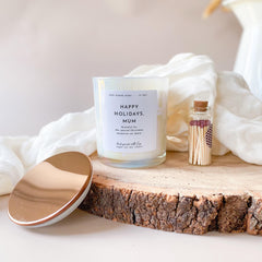 Happy holidays mum scented candle with metal lid and matches jar Gift for mummy Christmas present for mama Luxurious New mum gift