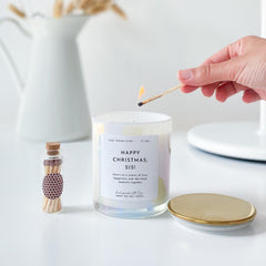 Happy Christmas sis scented candle with metal lid and matches jar Gift for sister Luxurious Christmas present for sister