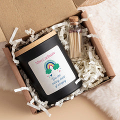 Personalised Teacher Candle Gift Set with Rainbow End of Term Thank You Present FREE Gift Wrap & Matches