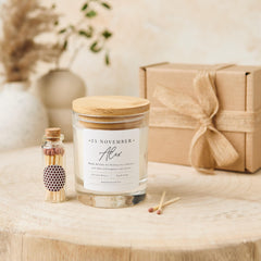 Personalised Birthday Scented Candle Gift for Her Friend Sister Mum Nanny with Your Text Custom with Wooden Lid Name Date Keepsake Present