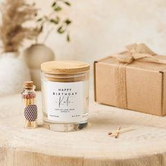 Personalised Birthday Scented Candle Gift with Name for Her Friend Sister Mum Nanny Add Your Text Custom with Wooden Lid Keepsake Present