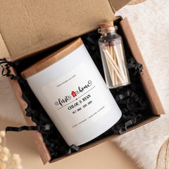 Personalised new home scented candle gift set with couple's names and date FREE gift box and matches Thoughtful first housewarming gift idea