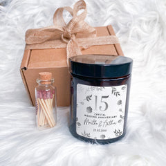 15th Crystal Wedding Anniversary Candle Personalised Gift for Couples with Names & Date Romantic Gift for Parents Mum Dad Grandparents
