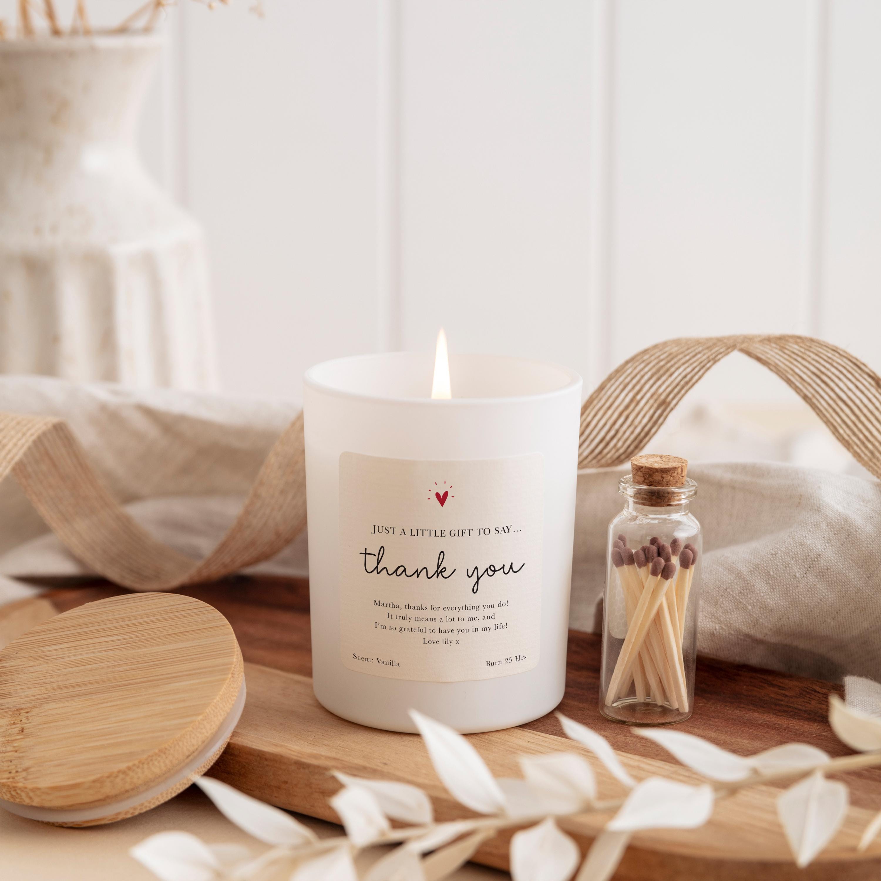Personalised Thank You Scented Candle Gift Set Thoughtful Appreciation Present for Friend Teache