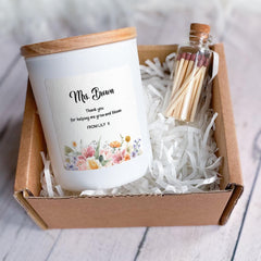 Candle Gift Set for Teacher Floral Teacher's Day or End of Term Thank You Present Teacher Appreciation Keepsake Assistant Head Maths Teacher