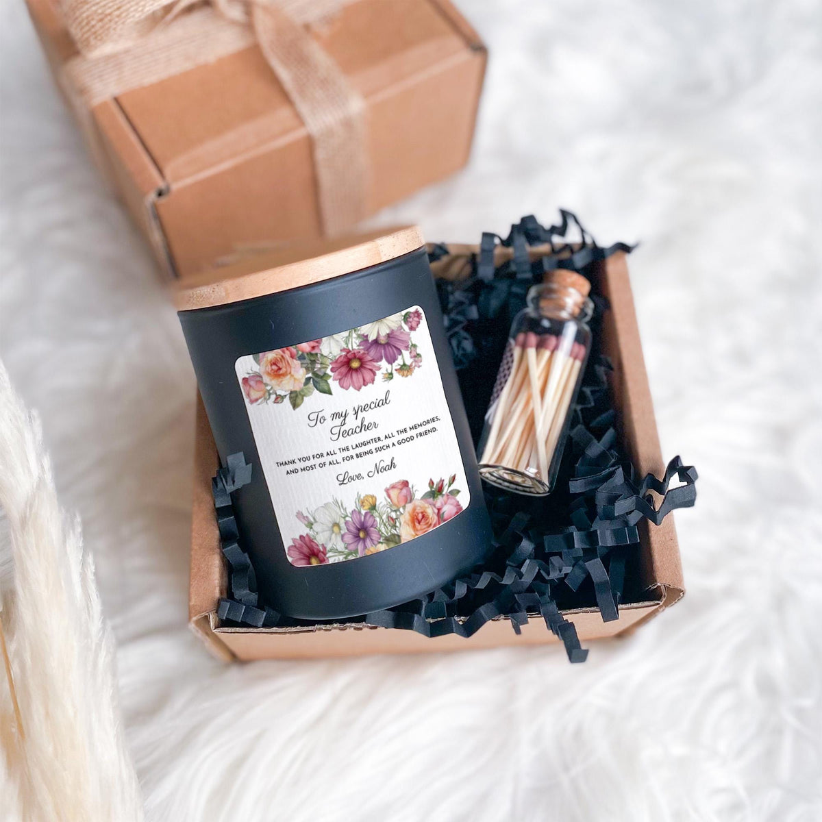 Personalised Teacher Candle Gift, with Ribboned Box and Matches Jar, Thank You Keepsake