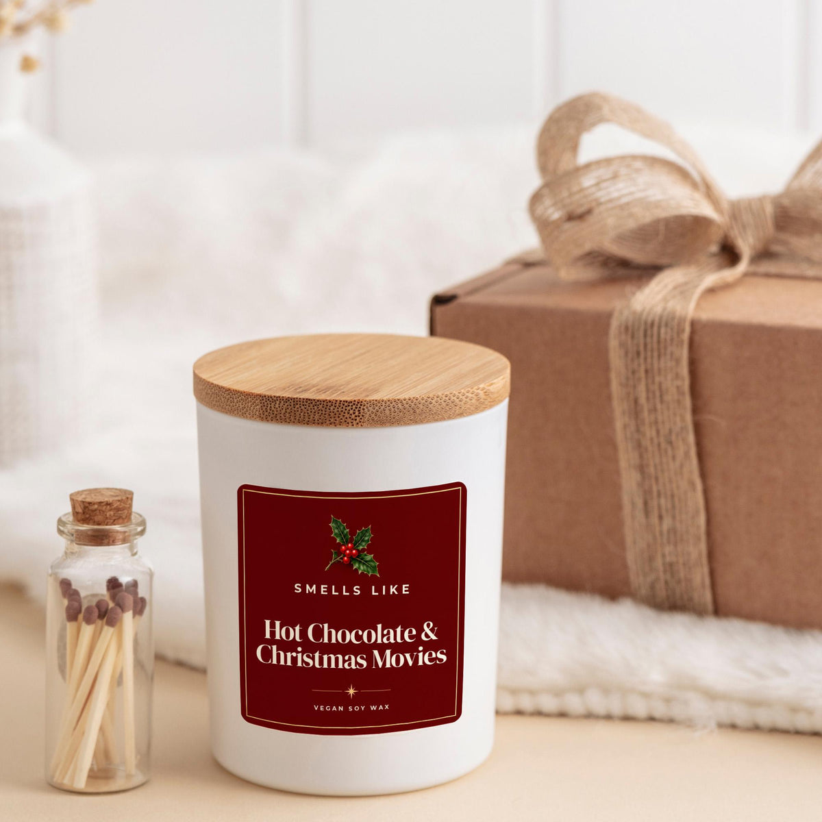 Hot Chocolate & Christmas Movies Candle, Cosy Christmas Gift, Festive Vegan Soy Wax Candle