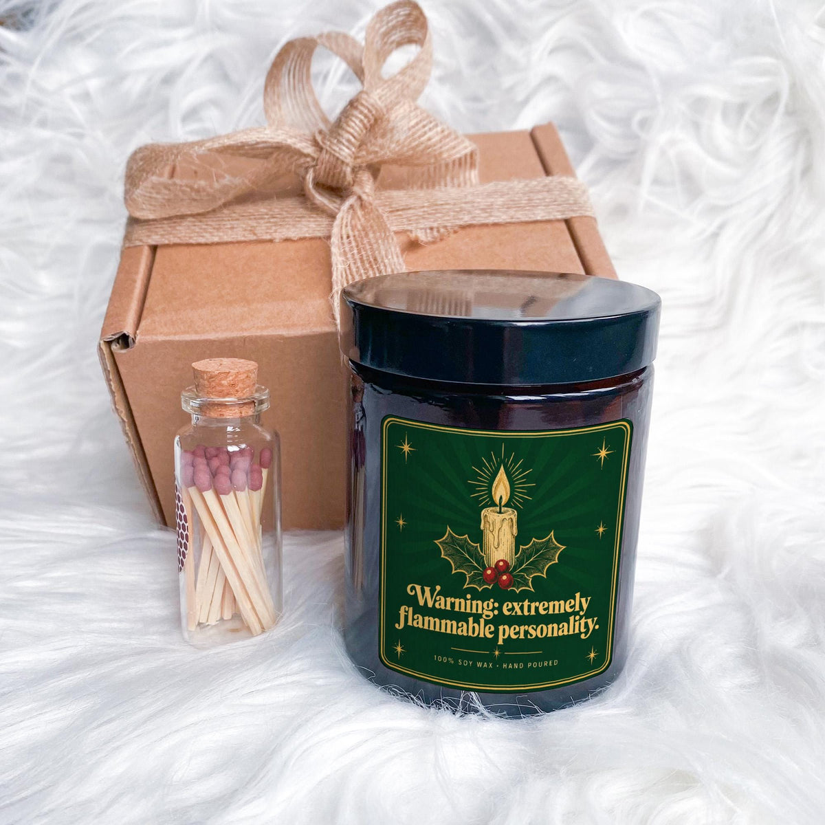 Funny Candle with Ribbon Tied Box and Matches Jar Cheeky Christmas Gift