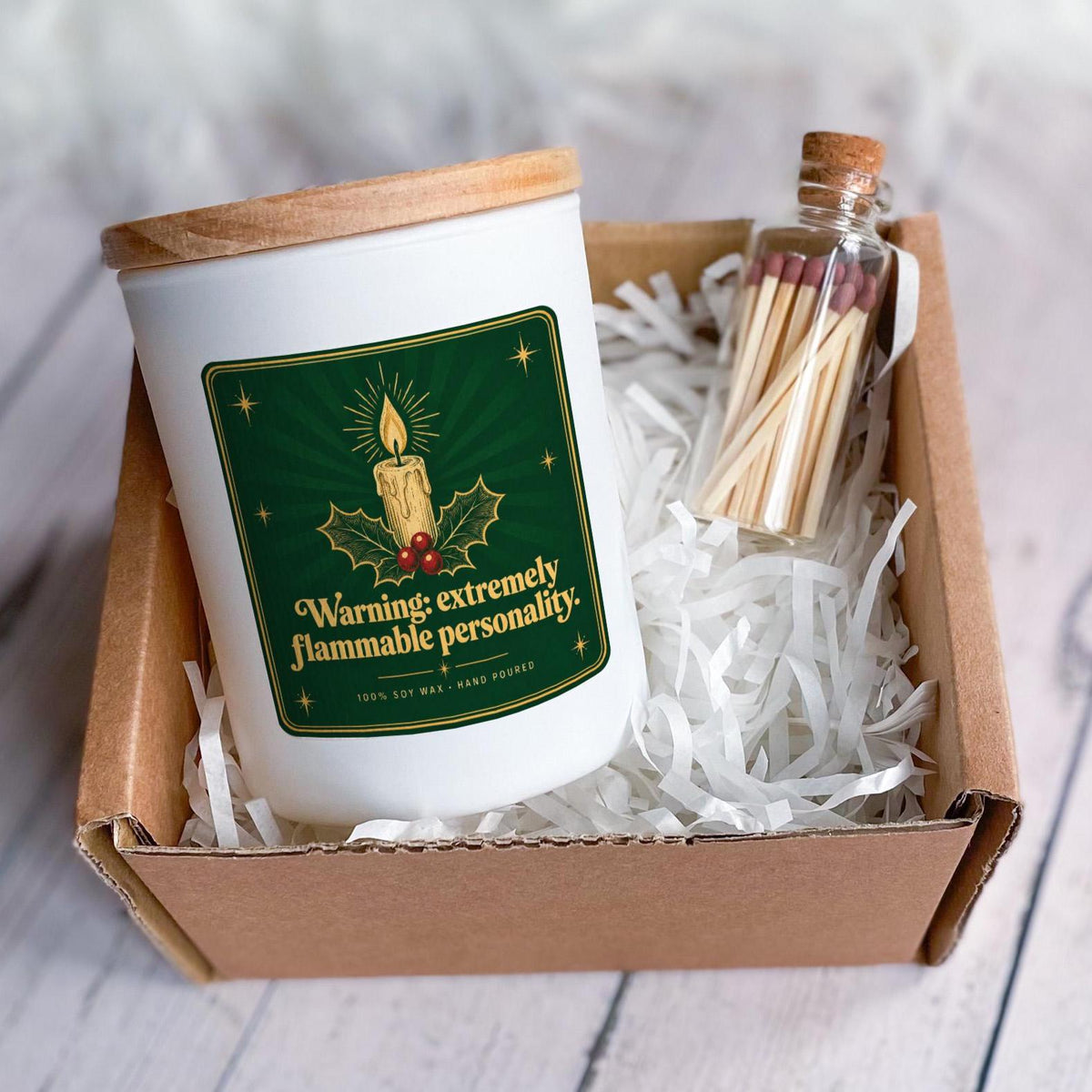 Funny Candle with Ribbon Tied Box and Matches Jar Cheeky Christmas Gift