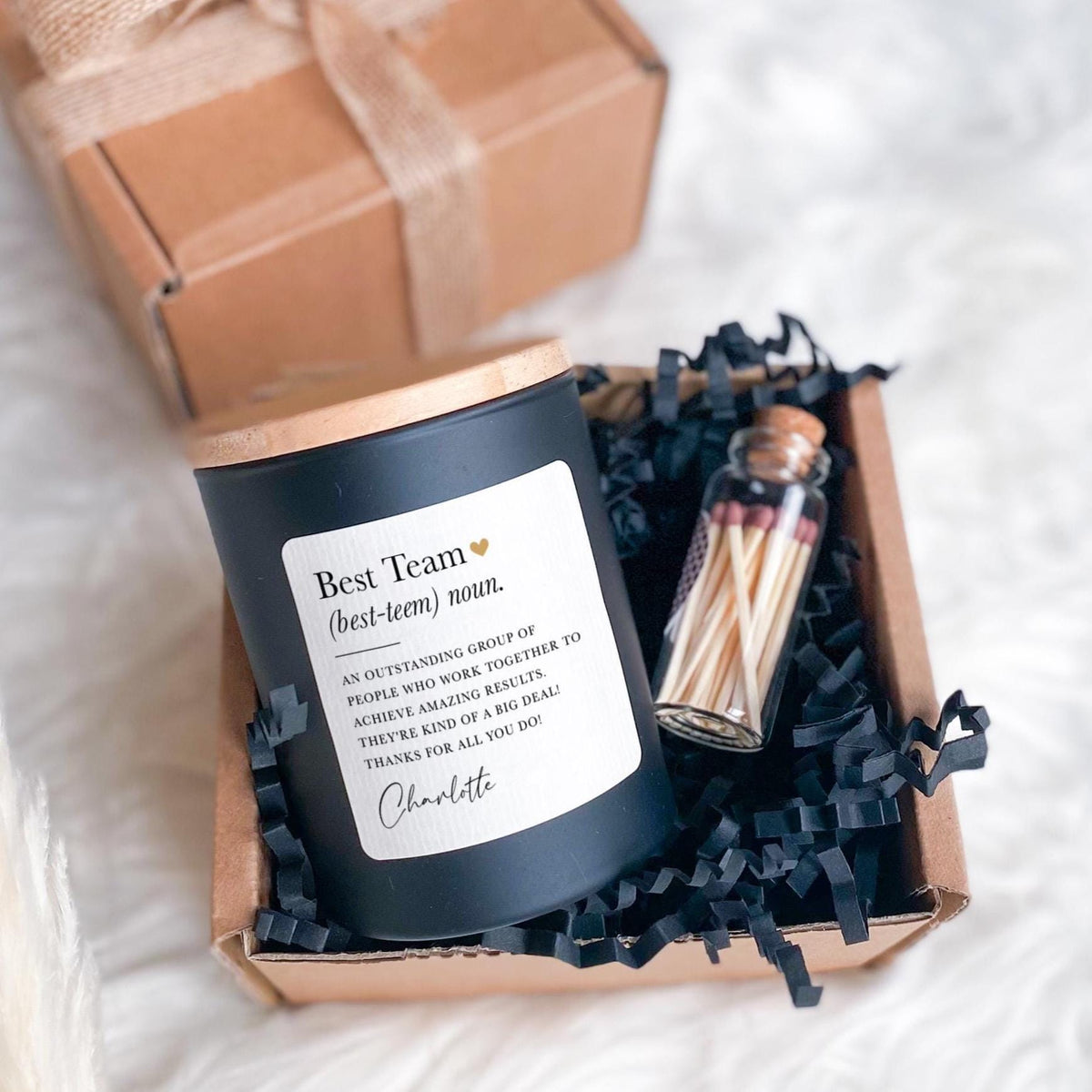 Personalised Best Team Candle with Ribbon-Tie Box and Matches Jar, Team Appreciation Gift, Thank You Colleague Gift
