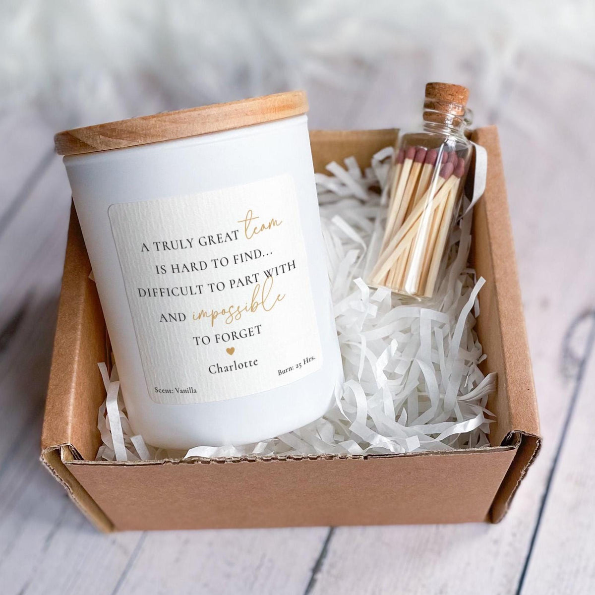Personalised Team Thank You Candle with Ribbon-Tied Box and Matches Jar, Co-worker Gift