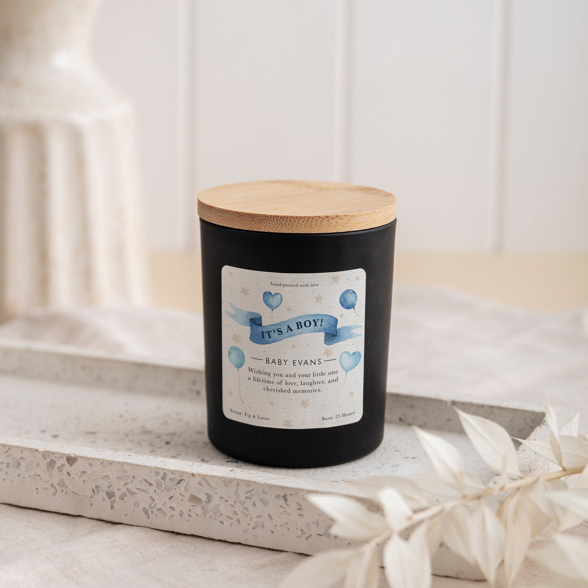 It's a boy girl new baby scented candle gift set for new mum with baby's name and your text Baby Congratulations gift keepsake Baby Shower