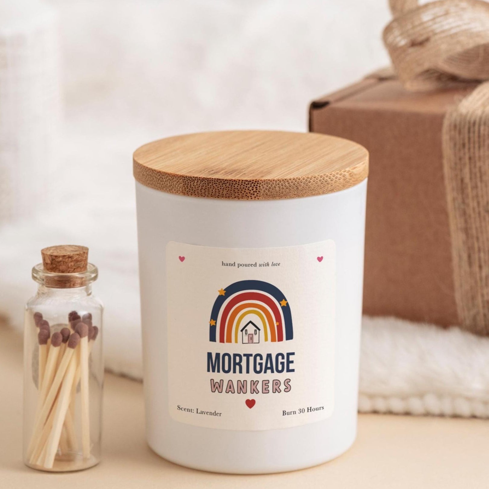 Mortgage Wankers Scented Candle Funny new home gift for friend couple Celebrating moving house a cheeky housewarming keepsake Free gift box