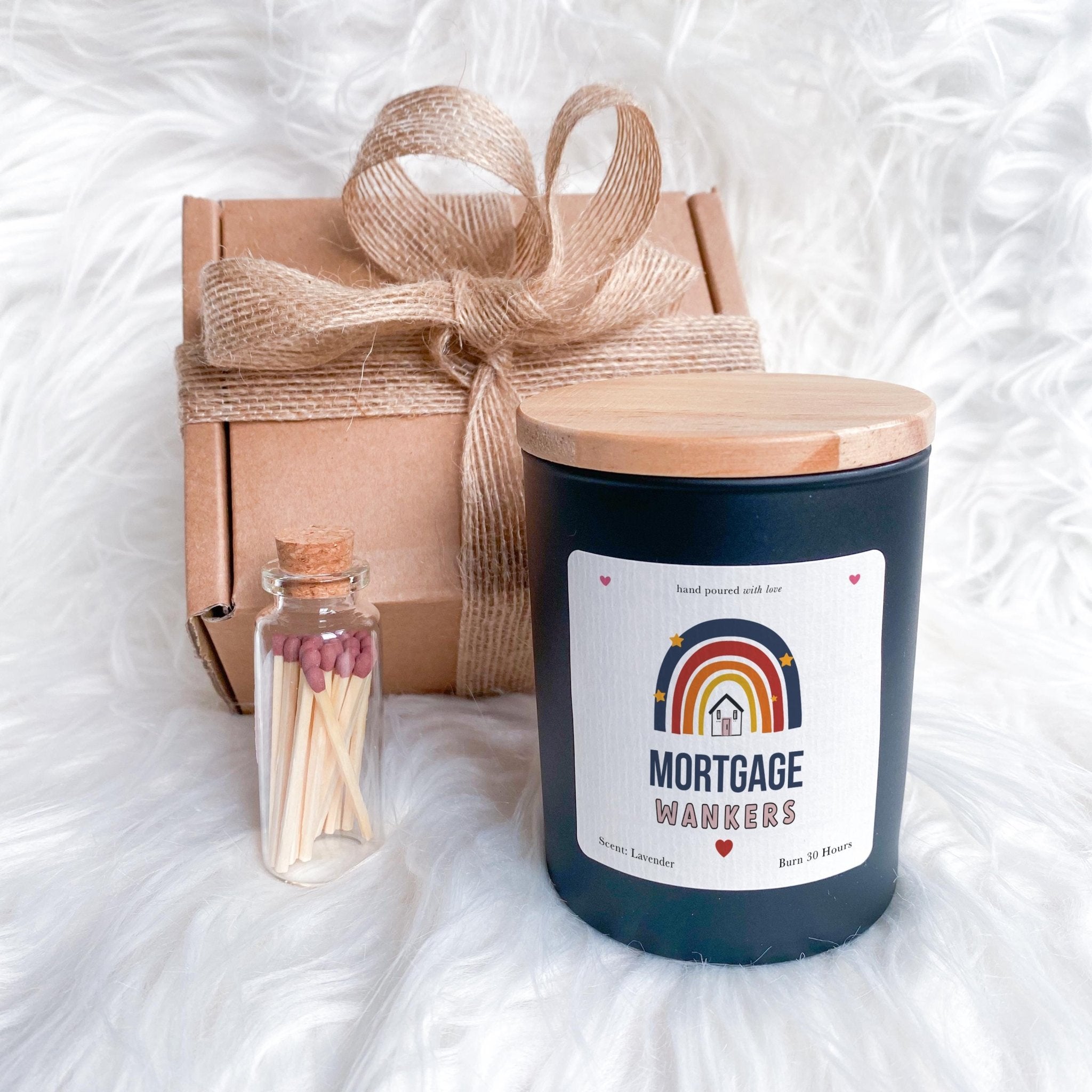 Mortgage Wankers Scented Candle Funny new home gift for friend couple Celebrating moving house a cheeky housewarming keepsake Free gift box