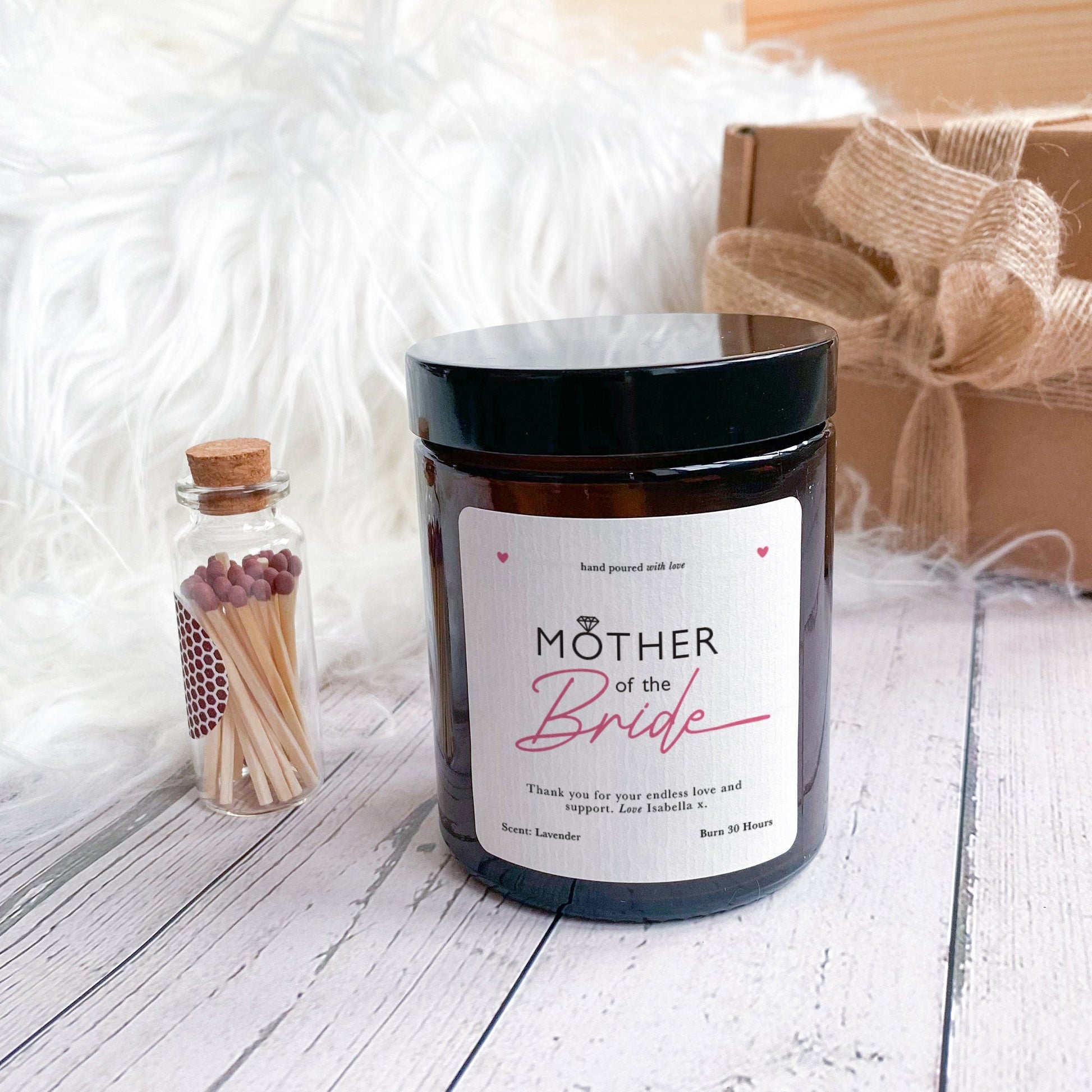 Mother of the Bride Candle Gift Set with Mini Matches Mother of the Groom Gift Thank You Gift Wedding Soy Wax Scented Candle Vegan