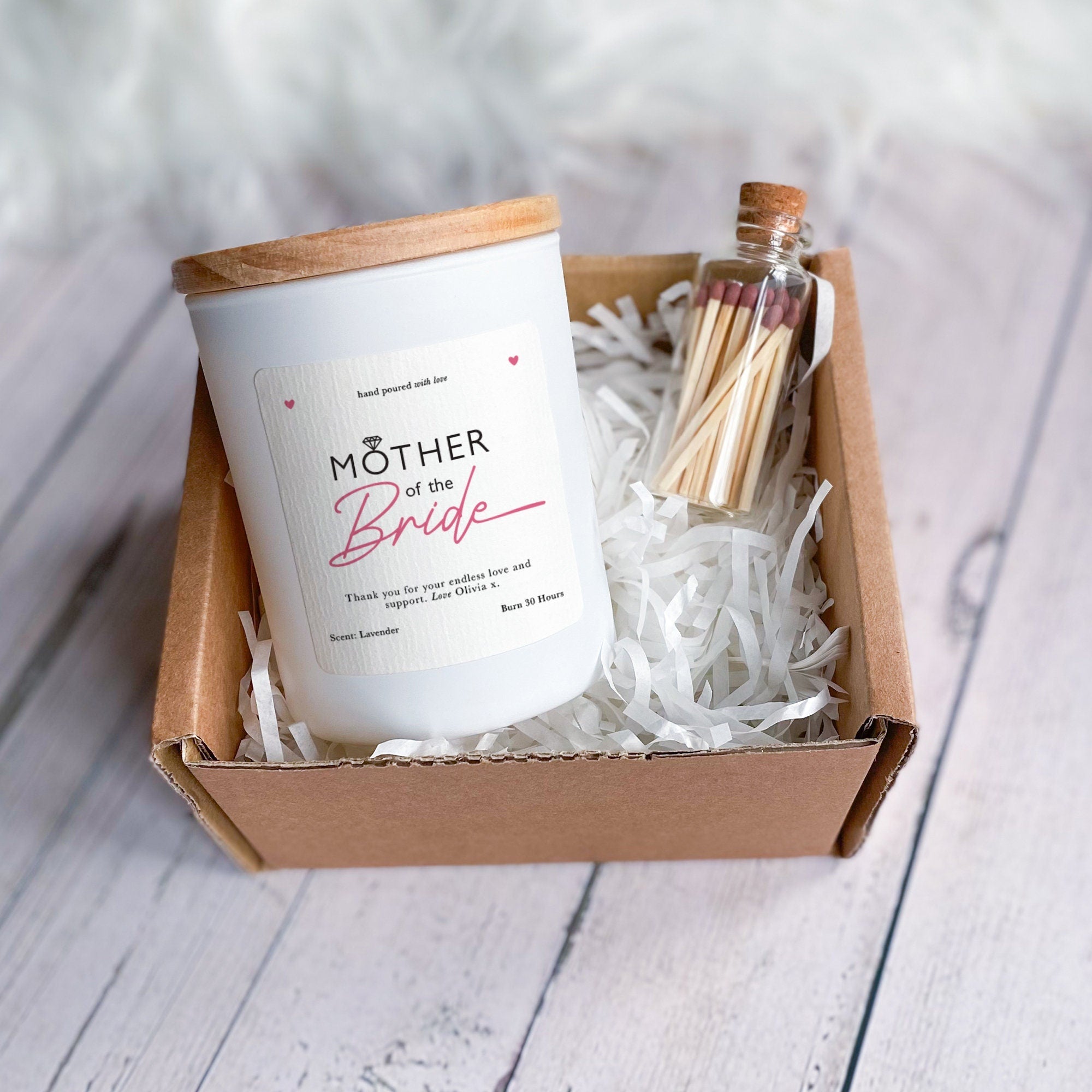 Mother of the Bride Candle Gift Set with Mini Matches Mother of the Groom Gift Thank You Gift Wedding Soy Wax Scented Candle Vegan