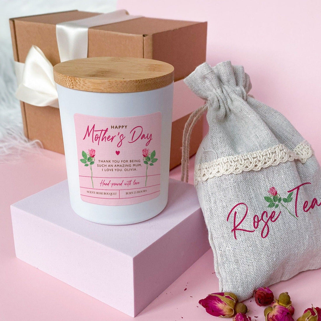 Mother's Day scented candle with rose tea, FREE GIFT PACKAGING, Soy wax vegan candle, Gift for mum