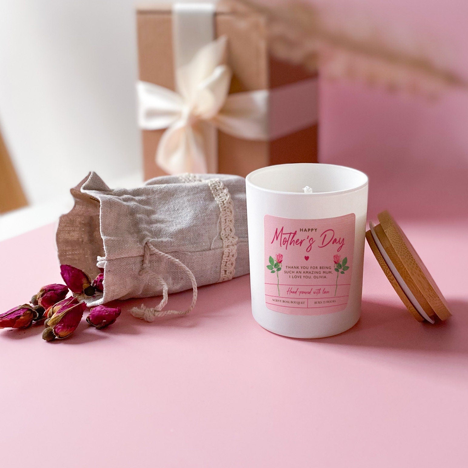 Mother's Day scented candle with rose tea, FREE GIFT PACKAGING, Soy wax vegan candle, Gift for mum