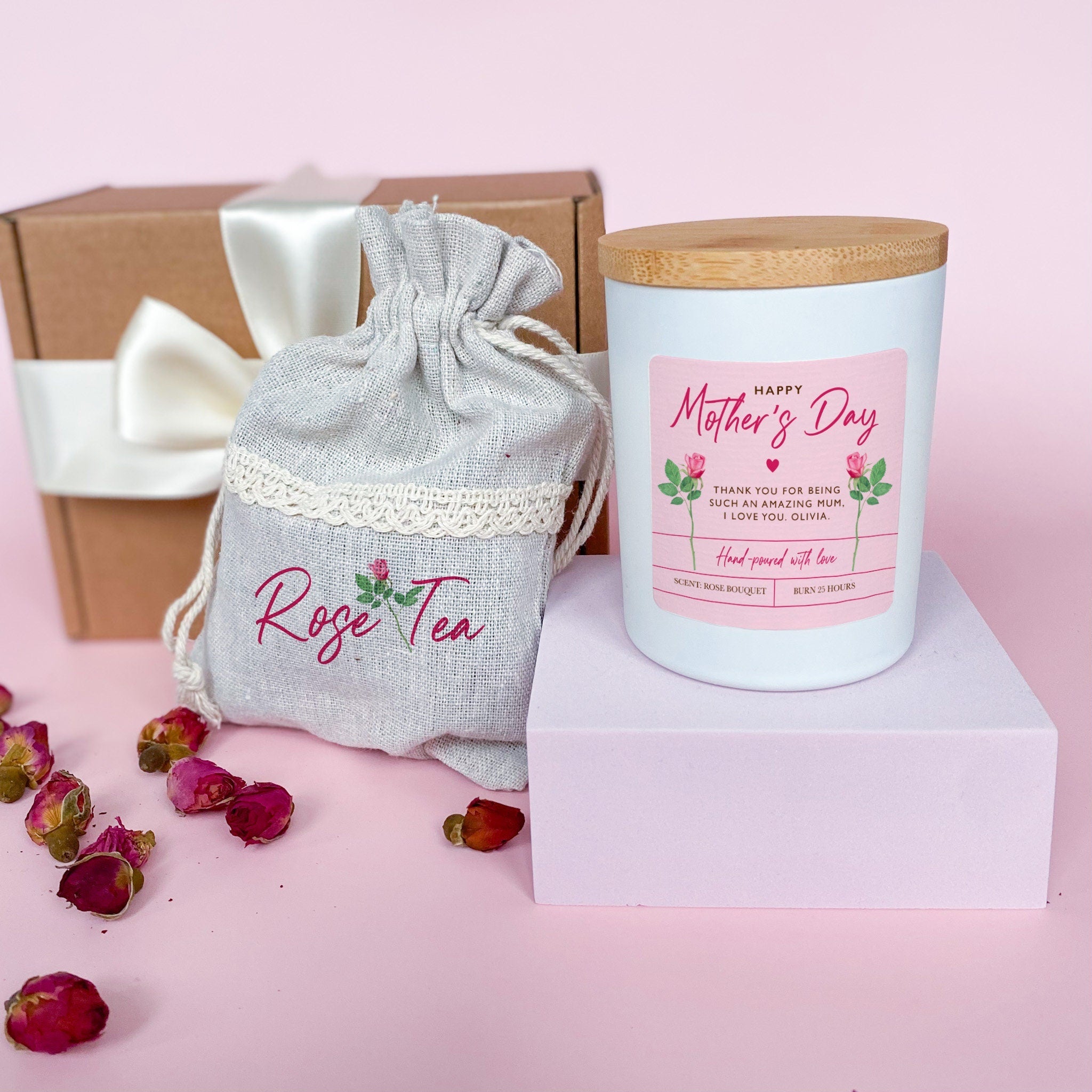 Mother's Day scented candle with rose tea, FREE GIFT PACKAGING, Soy wax vegan candle, Gift for mum