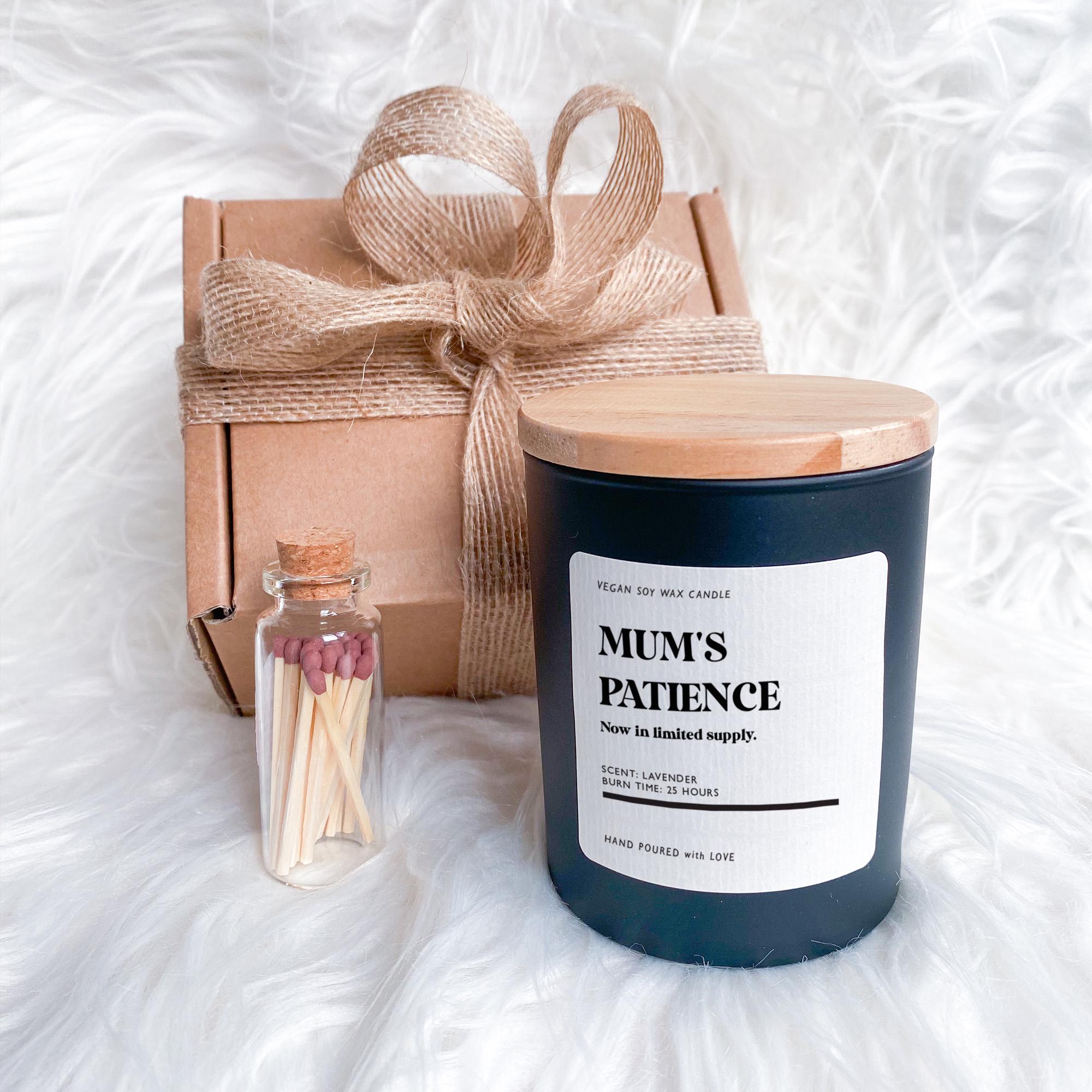 Mum's Patience Scented Candle Funny Gift for Mummy Mama Mother's Day New Mum Present Tired Parent Soy Wax Relaxing Self - Care Mum's Birthday