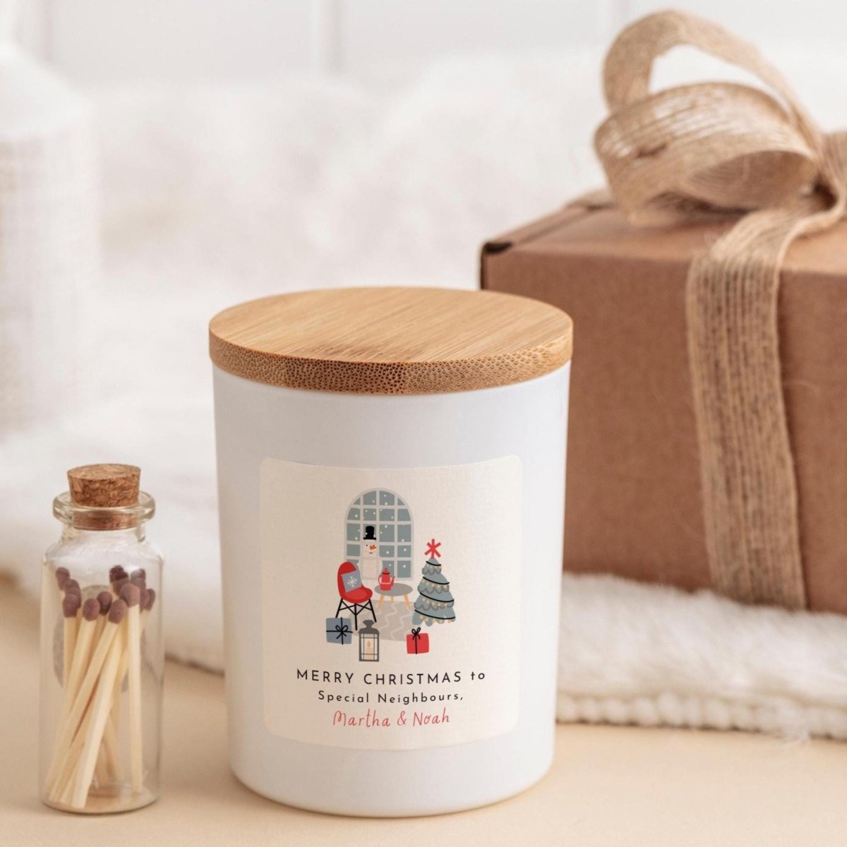 Neighbour Christmas Candle Gift Set with Ribboned Box & Matches Jar