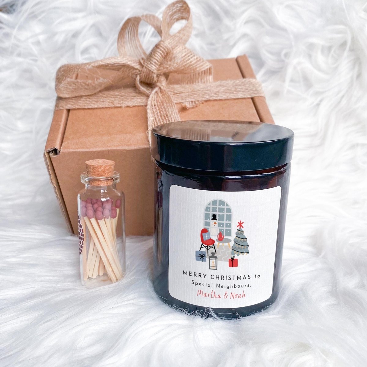 Neighbour Christmas Candle Gift Set with Ribboned Box & Matches Jar