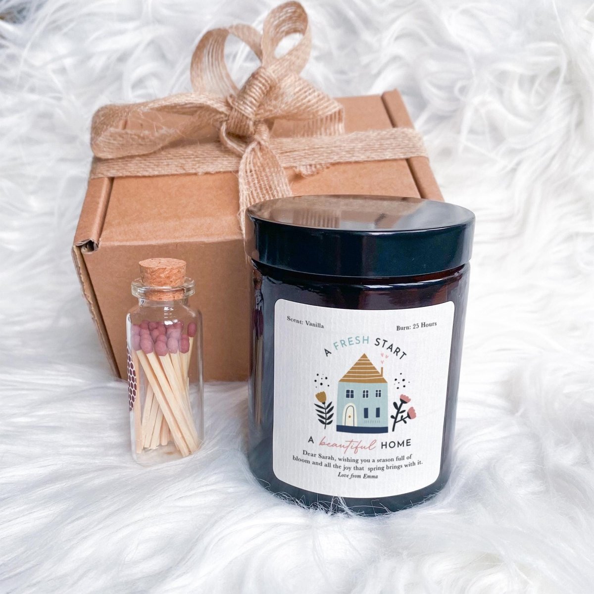 New Home Candle Gift, Personalised Housewarming Soy Wax Candle, Fresh Start