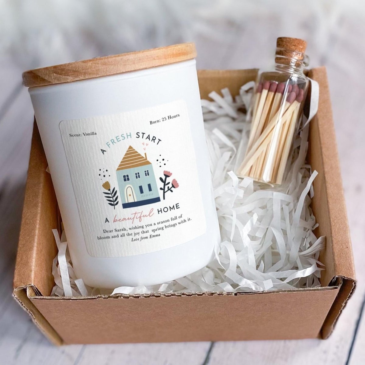 New Home Candle Gift, Personalised Housewarming Soy Wax Candle, Fresh Start