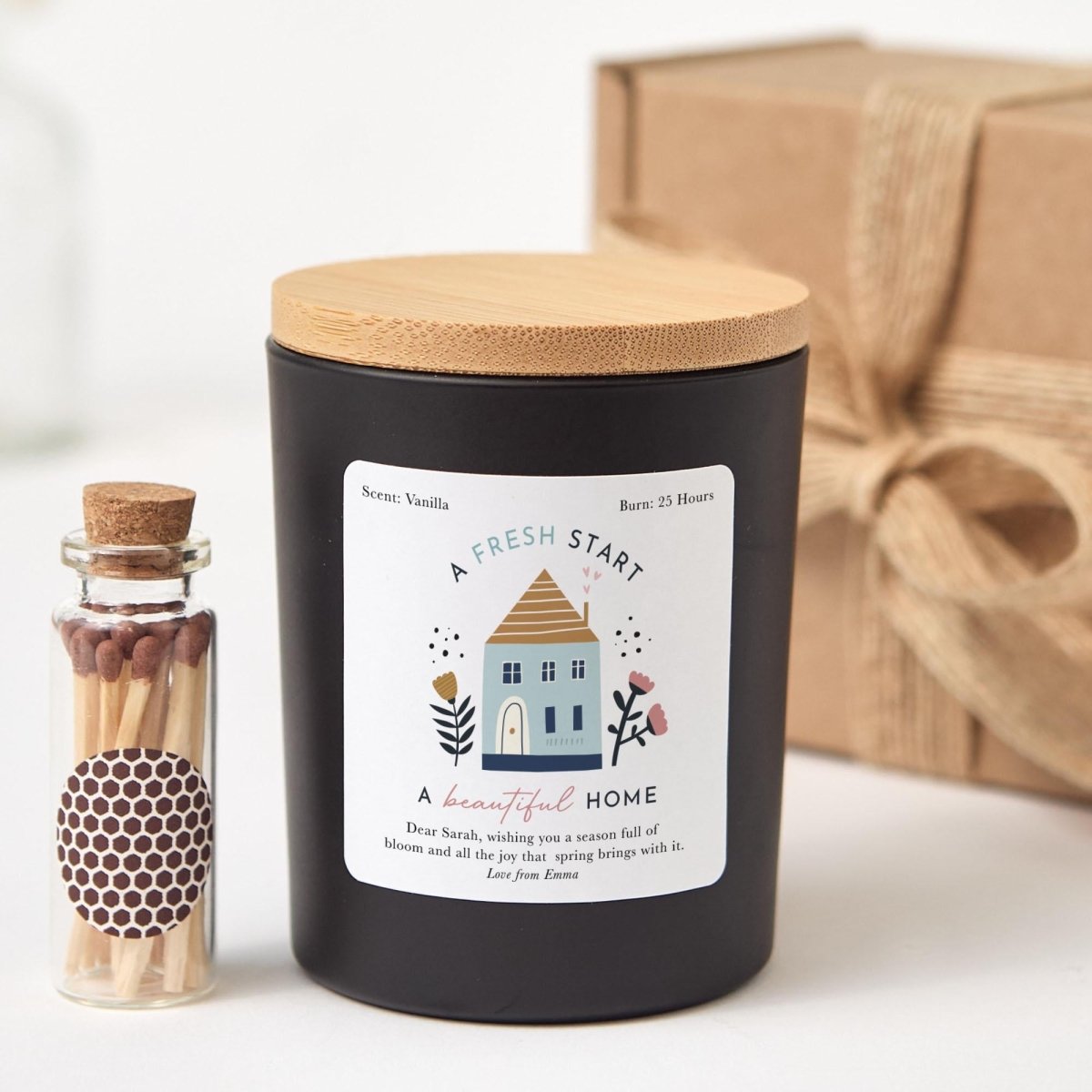 New Home Candle Gift, Personalised Housewarming Soy Wax Candle, Fresh Start