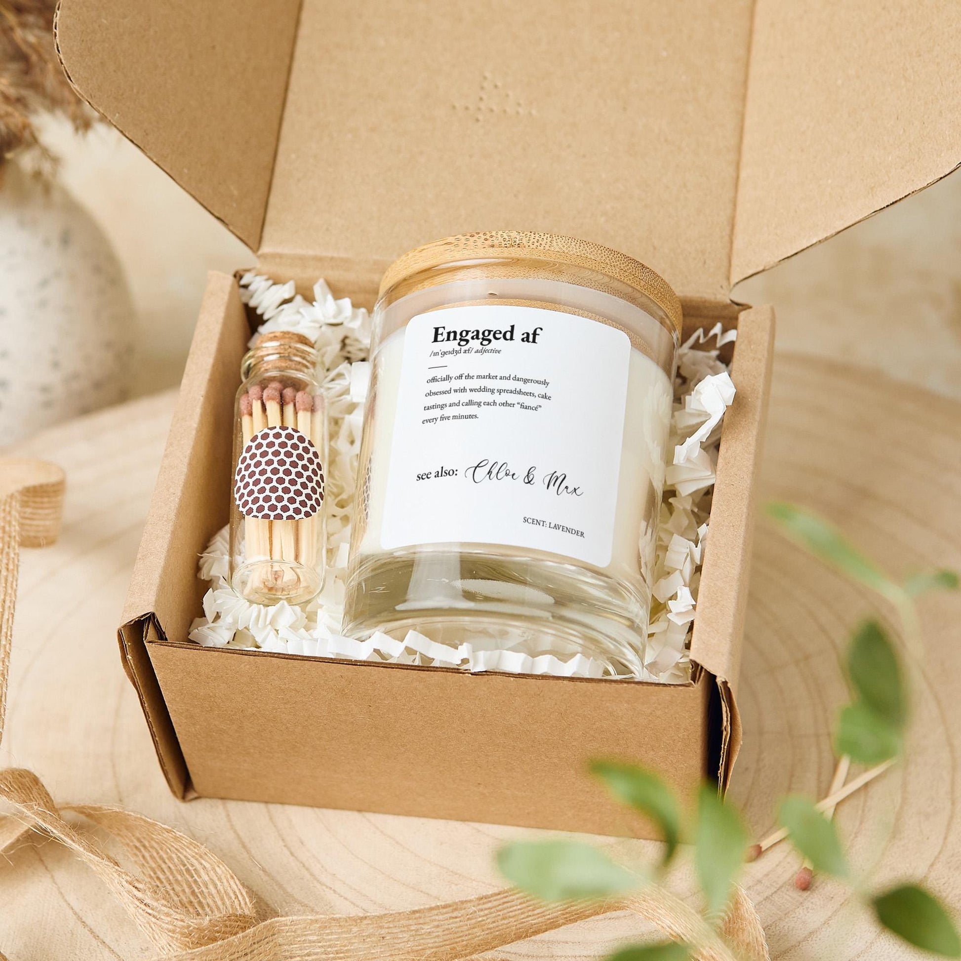Newly Engaged Candle Gift Funny Engagement Definition Keepsake for Bride and Groom or Couple with Names Engaged AF Engagement Party Present