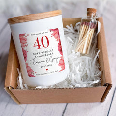 Personalised 40th Ruby Wedding Anniversary Candle Gift for Couples Parents Grandparents or Friends Scented soy wax with Names & Date