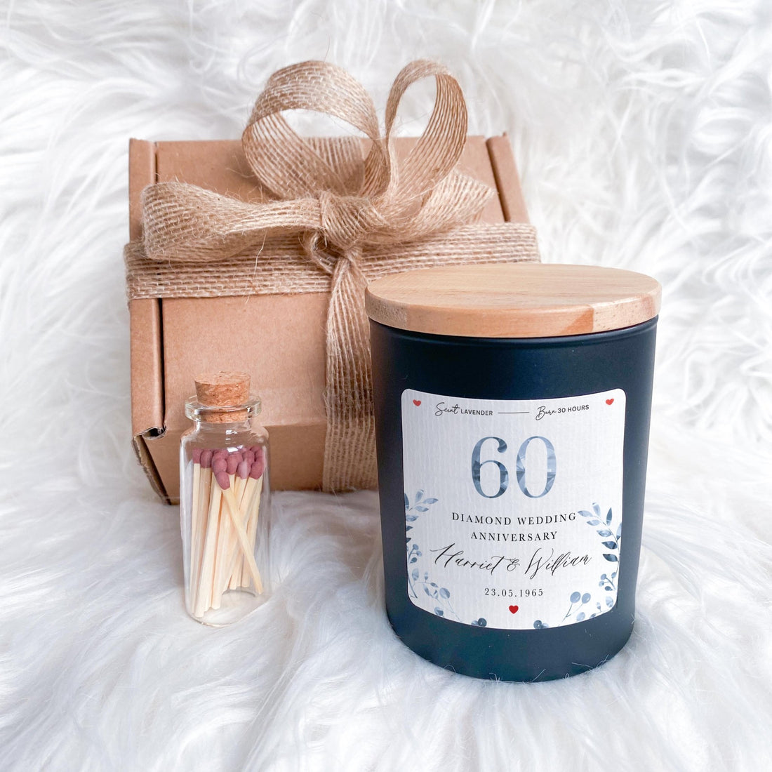 Personalised 60th Diamond Wedding Anniversary Scented Candle Unique 60 Anniversary Gift for Parents Grandparents Couple with Names & Date